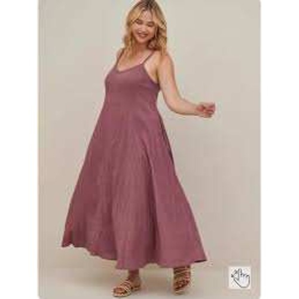 Torrid Mauve Textured Cotton Gauze V-Neck Maxi Dress Size 4X Boho Cottage Cruise